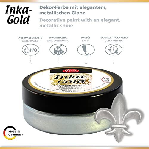 Viva Decor® Inka Gold (Silver, 2,2 Oz) Metallic Acrylic Paint - Craft Paint Set - Effect Paints - Craft Paints Acrylic Sets - Apply, Polish - Done! - Made In Germany #TOP3