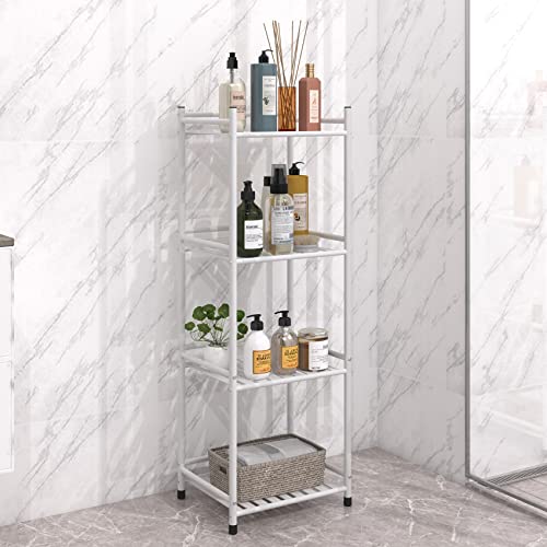 Fkuo 4 Tier Bathroom Storage Open Shelf Unit, Free-Standing Metal Corner Rack Shelving For Kitchen, Living Room, Hallway (Matte White, 4 Tier) #TOP1