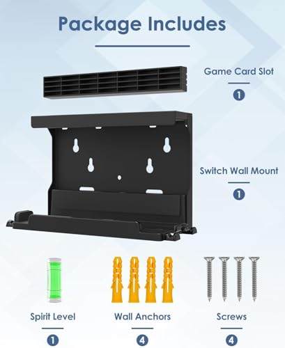 Image of TCOS TECH Wall Mount Stand for Nintendo Switch and Switch OLED, Metal Wall Mount Kit Shelf Accessories with 28 Game Card Holders and 4 Joy Con Hanger, Organize & Safely Store Switch Console Near TV