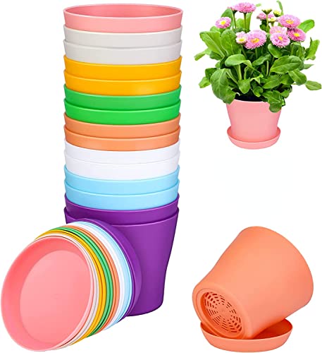 Pacote com 16 vasos de plástico de 4 polegadas, vasos de flores variados, vasos de berçário de mudas