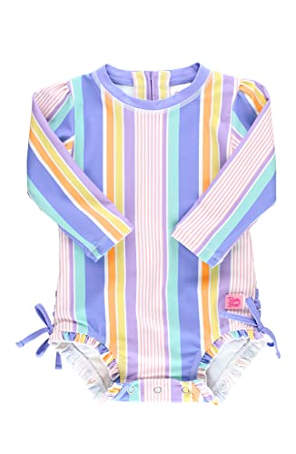 Image of RuffleButts Rainbow Lane Stripe Long Sleeve One Piece Rash Guard - 3-6m