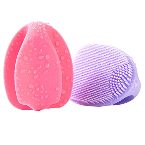 Revex Silicone Face Scrubber,Soft Silicone Facial Cleansing Brush Wash Sponge Massage Pore Blackhead Removing Exfoliating Scrub For Sensitive Greasy Dry And All Kinds Of Skin (Pink+Purple) #TOP19