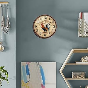 UFunhome 10-Inch Retro Wall Clock, Round Silent Non Ticking Battery Operated Clock Wood for Loft/Living Room/Classroom Decoration, Vintage Style French Country Rustic Barn Rooster UFunhome 10 Inch Retro Wall Clock Round Silent Non Ticking Battery Operated Clock Wood for LoftLiving RoomClassroom Decoration Vintage Style French Country Rustic Barn Rooster