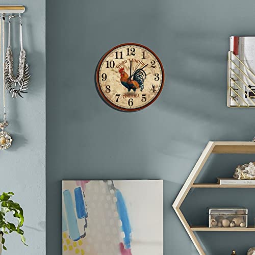 UFunhome-10-Inch-Retro-Wall-Clock-Round-Silent-Non-Ticking-Battery-Operated-Clock-Wood-for-LoftLiving-RoomClassroom-Decoration-Vintage-Style-French-Country-Rustic-Barn-Rooster UFunhome 10 Inch Retro Wall Clock Round Silent Non Ticking Battery Operated Clock Wood for LoftLiving RoomClassroom Decoration Vintage Style French Country Rustic Barn Rooster
