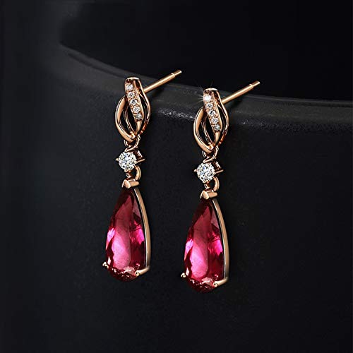 Daesar 18K Rose Gold Earrings Dangle Wedding 2.98Ct Red Tourmaline Drop Shape Diamond Dangle Earrings Women Rose Gold #TOP2