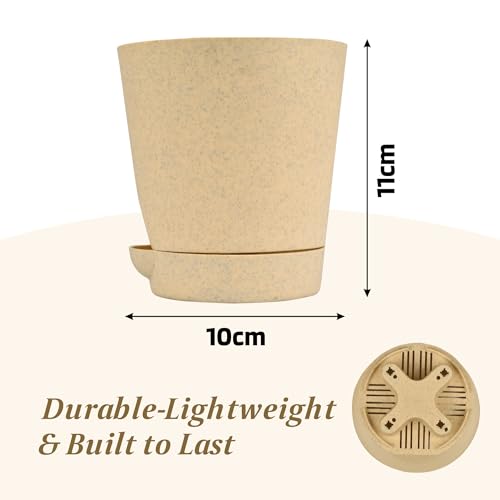 Image of Kuber Industries Pack of 12 Flower Pot | Flower Pot for Living Room-Office | Flower Planters for Home-Office-Lawns & Garden Decor | Self Watering Flower Pots | Marble Titan | 4 Inch | Beige