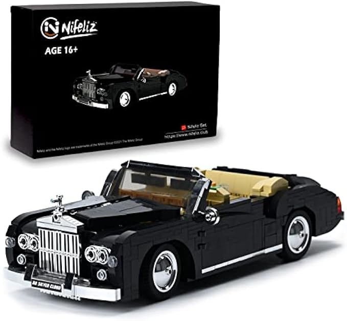 Nifeliz Retro car ​Silver Cloud MOC Building Blocks and Construction Toy, Adult Collectible Model Cars Set to Build, 1:14 Scale Sports Car Model (1096 Pcs