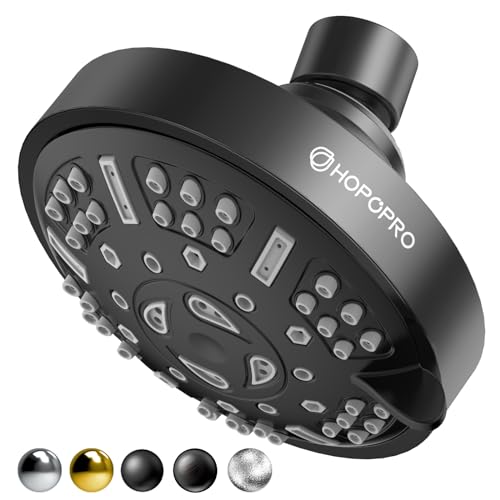 HOPOPRO Upgraded 9 Settings High Pressure Shower Head, Fixed Showerhead Adjustable Bathroom Showerhead Multi-functional Rainfall Showerhead for Low Water Flow Matte Black