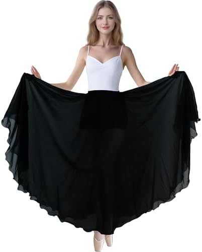 MUNAFIE Women's Chiffon Flowy Skirts Belly Ballet Dancing Long Maxi Skirt Flamenco Performance Skirt