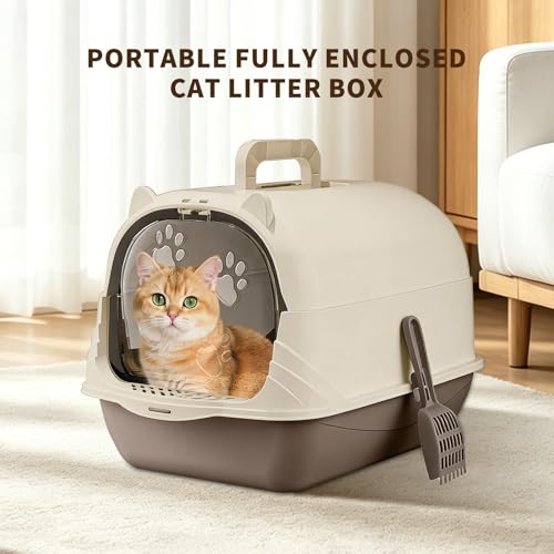 Arenero cerrado grande para gatos con tapa y asa portátil miniatura 2
