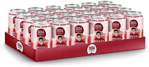 Soda Folk Cherry Soda, American Style Fizzy Drinks, No Added Sugar, Refreshing Soft Drink, 100% Natural Ingredients, Gluten Free & Vegan (24 x 330ml Cans)