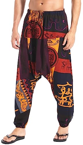 CLANMILUMS Calça masculina feminina harém elástica com cordão na ...