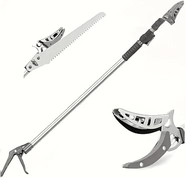 3.3-5.2FT Extendable Tree Pruner & Fruit Picker with Cut & Hold, Gray