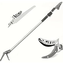 3.3-5.2FT Extendable Tree Pruner & Fruit Picker for Garden, Telescopic Pole Pruner with Cut & Hold, Long Reach Tree Trimmer for Thin Branches & Bypass Loppers, Gray