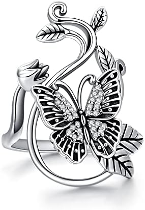 MBSUUH Gothic Style Vintage Butterfly Rings Sterling Silver Bohemian Party Rings for Women Butterfly Jewelry for Teen Girls