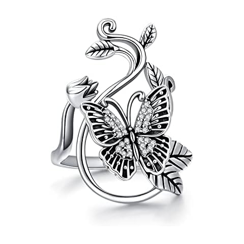 MBSUUH Gothic Style Vintage Butterfly Rings Sterling Silver Bohemian Retro Party Rings for Women Butterfly Jewelry Cover