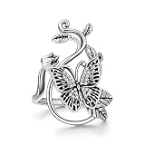 MBSUUH Gothic Style Vintage Butterfly Rings Sterling Silver Bohemian Party Rings for Women Butterfly