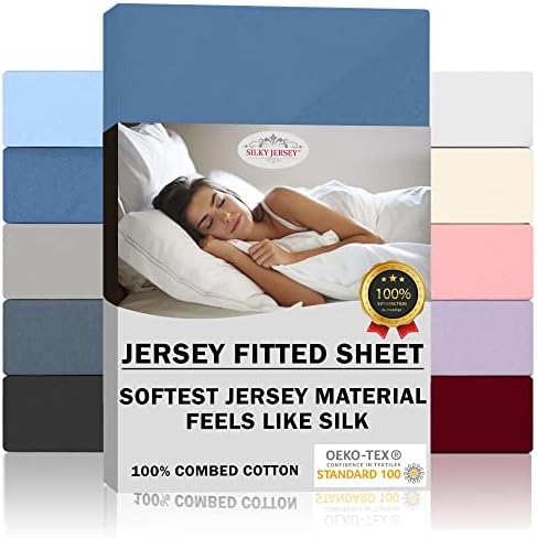 Silky-Jersey Fitted Sheet 100% Cotton - Fits Any Size, 140 GSM Non-Iron Combed Fabric, Smooth & Soft, All-Corner Elastic Band, Sheets for 32cm Bed Mattress Height - Pink, 90x200 +32 cm
