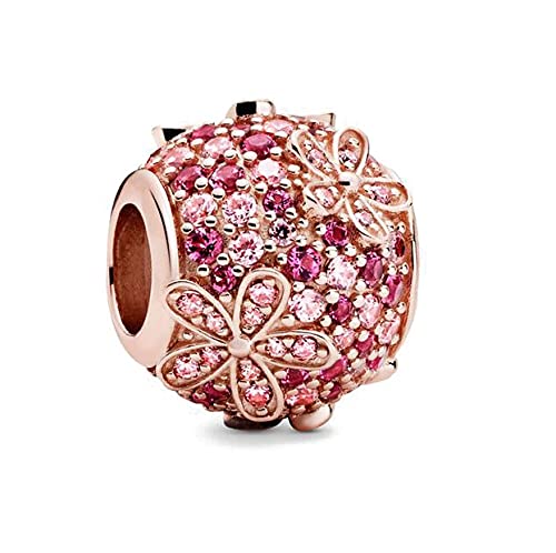 Pearpearsterling Silver Beads Pink Daisy Flower Dangle Charm Rose