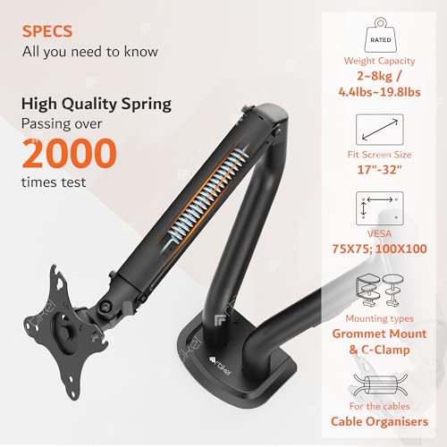 Image of ARTIKEL Monitor Desk Mount Adjustable Spring Assisted Monitor Arm VESA Mount with C Clamp Grommet Mounting Base Computer Monitor Stand (Curve Black, Dual)