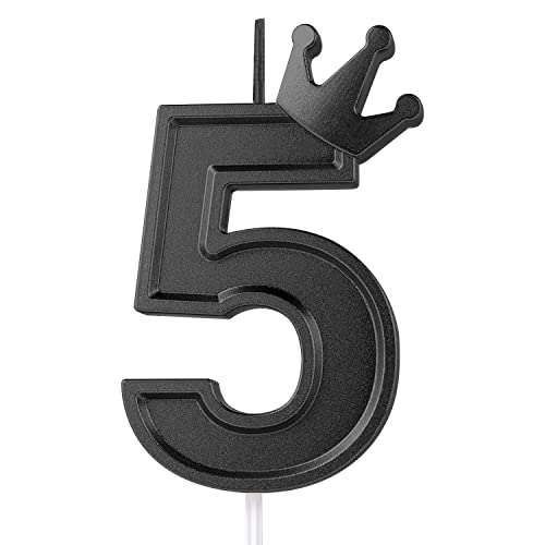 3Inch Birthday Number Candle, Cake Topper Candle With Crown Black Numeral Cake Candles Birthday Cake Candle For Birthday Anniversary Parties (Number 5) #TOP30