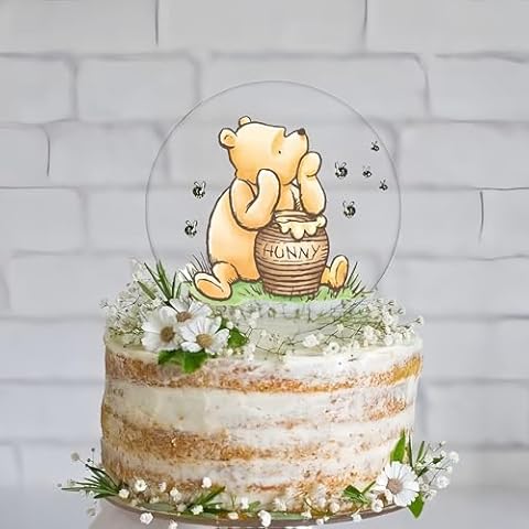 Winnie Cake Topper Acrylic Pooh Baby Shower Decorations Cake Decoration Cupcake Toppers Classic Winnie Birthday Decorations Cover