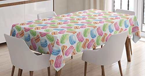 ABAKUHAUS Dessert Nappe, Flyaway Macaron Conception, Linge de Table Rectangulaire pour Salle à Manger Décor de Cuisine, 140 cm x 200 cm, Multicolore