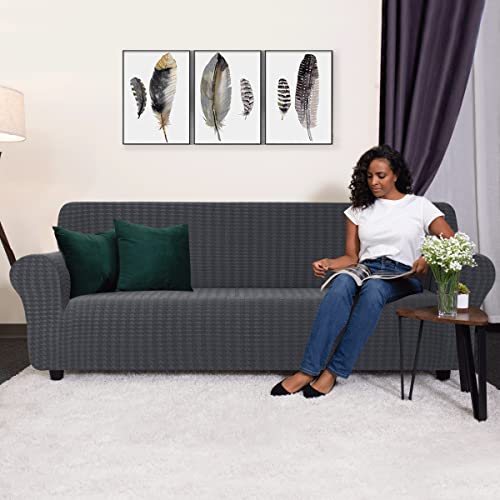Chun Yi 1 Piece Couch Cover Set, Loveseat Slipcover Bundle Sofa Slipcover For 2 Seater And 3 Seater Couch, Soft Washable Furniture Coat With Elastic Bottom, Spandex Houndstooth Fabric( Dark Gray) #TOP1