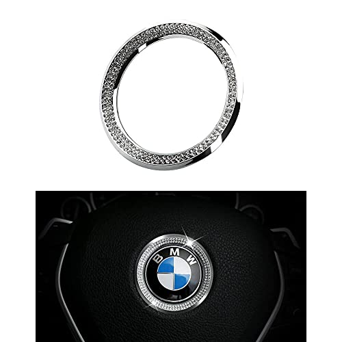 BLINGOOSE für BMW Zubehör Lenkrad Emblem Aufkleber BMW 3 5 6er X1 X2 X3 X4 X5 M2 M3 M6 Glitzer Car Auto Deko Strasssteine Silber 1St