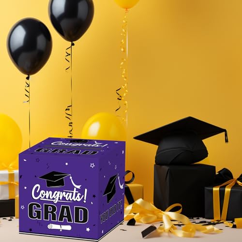 Image of Graduation Card Box 2026, Purple Foldable Cardboard Card Box for Party, 2026 Graduation Party Decorations, Purple Graduation Box