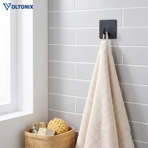 Image of Adhesive Hooks, Shower Wall Stick on Hooks, Round, Black | Metal Material, Compact Design, Peel and Stick, for Bathroom Kitchen Livingroom Office RV