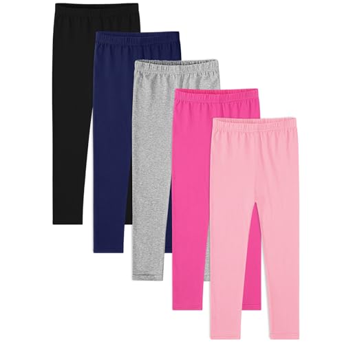 BOOPH 5 Pack Girls Leggings Full Length Stretchy Pants Cotton Kids Footless Multi 6-7 Years