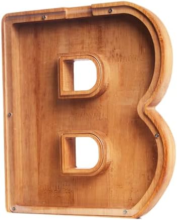 ACOCOKI Wooden Letter Piggy Bank for Kids, Eco Friendly Alphabet Letter Money Bank Suitable for Preschool Children Education Birthday Gift for Kids 9 inch (B)