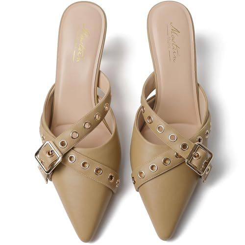 Image of Mostrin Kitten Heels for Women Pointed Closed Toe Heels Vintage Stiletto Dressy Pumps Shoes for Office Work Party