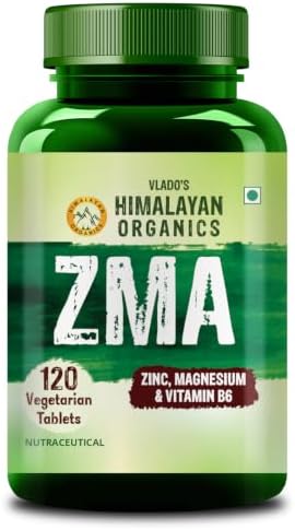 Vlado’s Himalayan Organics ZMA (Zinc Magnesium Aspartate ) Zinc Supplement For Men And Women - Zinc Tablets and Magnesium Supplements with Vitamin B6 - Support Muscle Recovery and Sleep Quality I Sports Recovery -Boost Muscle And Bone Strength - 120 Veg Tablets