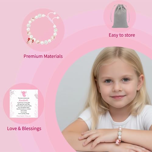 Image of Axolotl Bracelet for Girls, Axolotl Stay Magical You are Loved Valentines Christmas Stocking Stuffers Birthday for Girls Kids Daughter