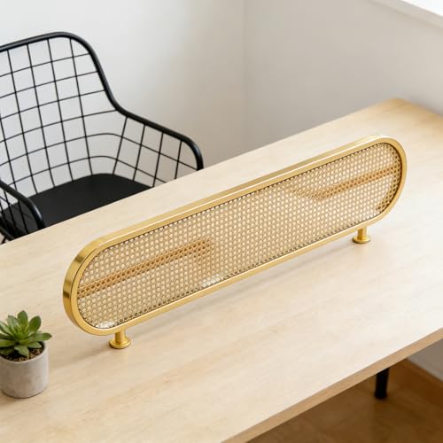 Cloison de séparation de bureau moderne en acier noir et rotin de 110 cm