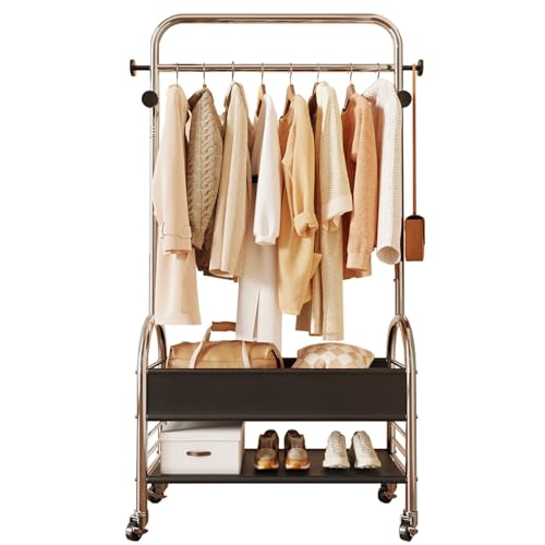 Portant à vêtements à roulettes noir de 80 cm avec étagère de rangement basse pour chaussures