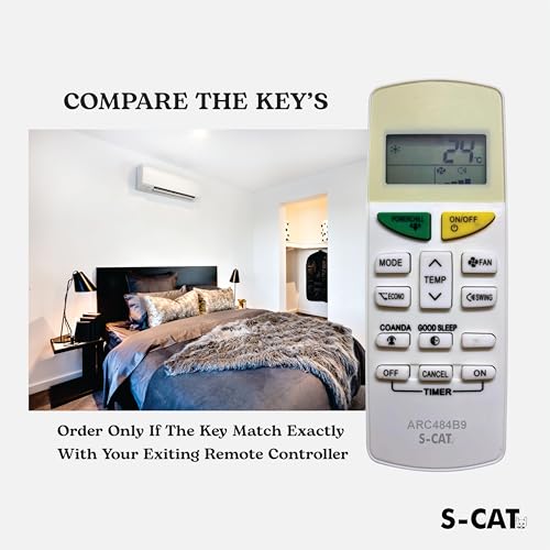 Image of S-CAT Compatible with Daikin AC Remote Original ARC484B9 Model 132F (No Backlight) Suitable for 1 1.5 2 Ton Split /Window AC (Match Old Remote Exactly, Contact Customer Care for Order)