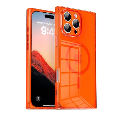 IAIYOXI Rectangle Edge Magnetic Clear Case for iPhone 12 Pro Max, Compatible with MagSafe, Full Camera Protection & Reinforced Corners, Thin Slim Shockproof TPU Phone Cover for Women Girls, Orange Red