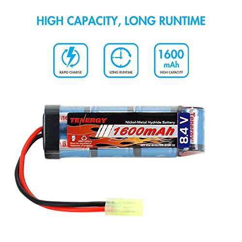 Tenergy Airsoft Battery 8.4V 1600Mah Nimh Flat Battery Pack W/Mini Tamiya Connector For Airsoft Gun + 8.4V-9.6V Nimh Battery Charger W/Mini Tamiya Connector And Standard Tamiya Adaptor #TOP4