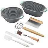 MICHIHOMIE Kit de iniciación de masa madre plegable, cesta de silicona a prueba de pan, accesorios para hacer pan de 10 pulgadas con batidor de masa danés, raspador de cuenco, cojo de pan