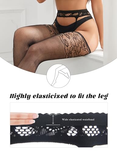 Image of Suspender Tights Stockings for Women Sexy Lace Pantyhose with Garter Belt Plus Size XS-5XL