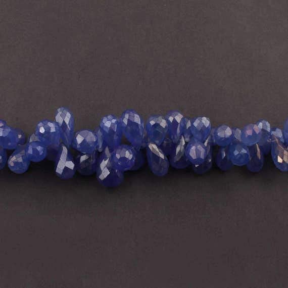 Perles chalcédoine bleue en goutte facettée de 12 à 19mm pour la création de bijoux SB1181