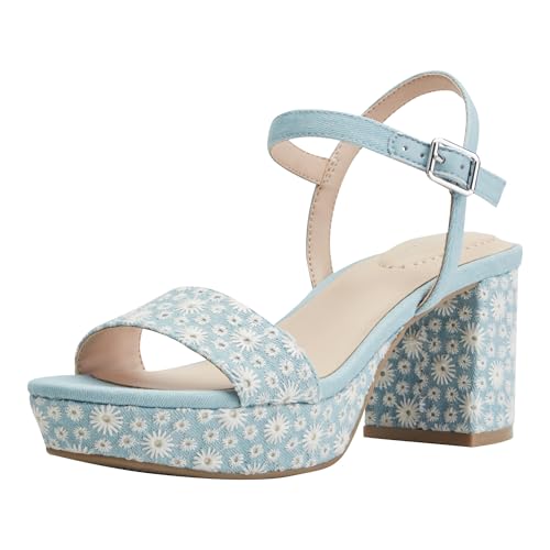 Bandolino Women's Pennie Heeled Sandal, Light Blue/Cream Daisy Linen 450, 5.5 by Bandolino - Used condition - US$55.66