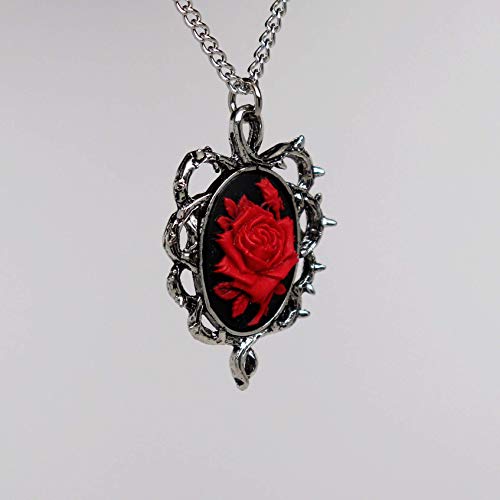 Gothic Red Rose Cameo In Thorns Pendant Necklace #TOP3