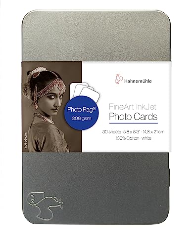 Papier Hahnemühle Photo Rag 308g, 14.8 x 21 cm (A5 format Carte postal) x 30 feuilles