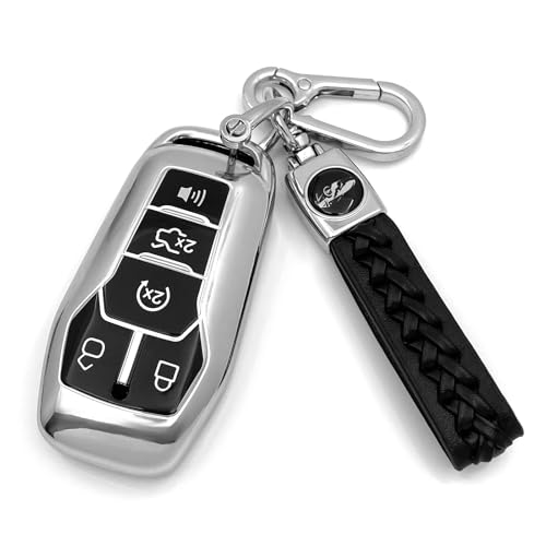 Creativity Advanced soft TPU Key Case Suitable for Ford Escape Mustang Edge Fusion Expedition Explorer F150 and Lincoln MKX MKZ MKC Key (Silver Combination)