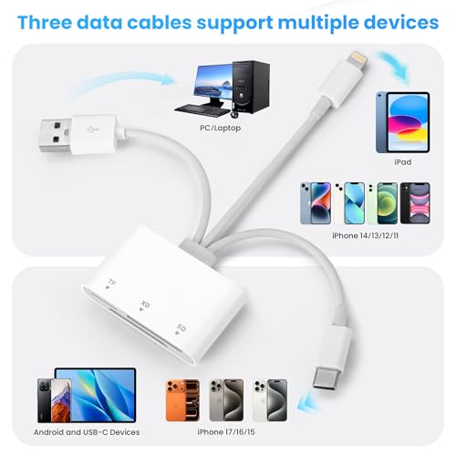 Image of SD Card Reader, XD Card Reader for iPhone, 3 in 1 SD /TF /XD Picture Reader for Lightning /USB C /USB A Device, Lightning+USB A+USB C TF Card Adapter for iPhone 17 /16 /15 /14 /13 /iPad /PC /Android