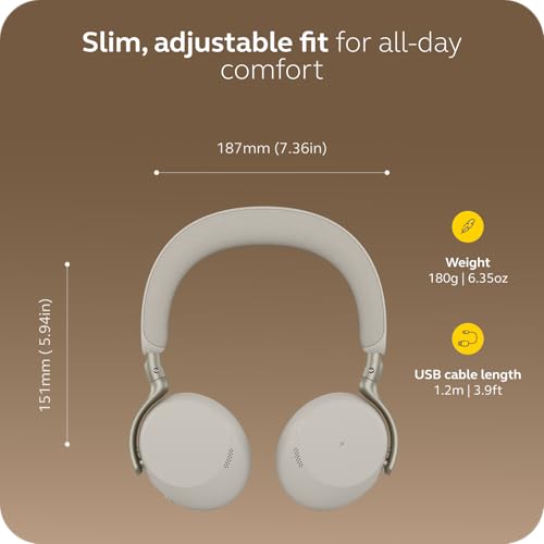 Jabra Evolve3 75 On-Ear Wireless Bluetooth Headset with Microphone for Work, USB-C, AI Voice Call Tech, Advanced Active Noise Cancellation, 22-Hour Battery, Works with Online Meeting Apps, Warm Gray by Jabra - Image 7